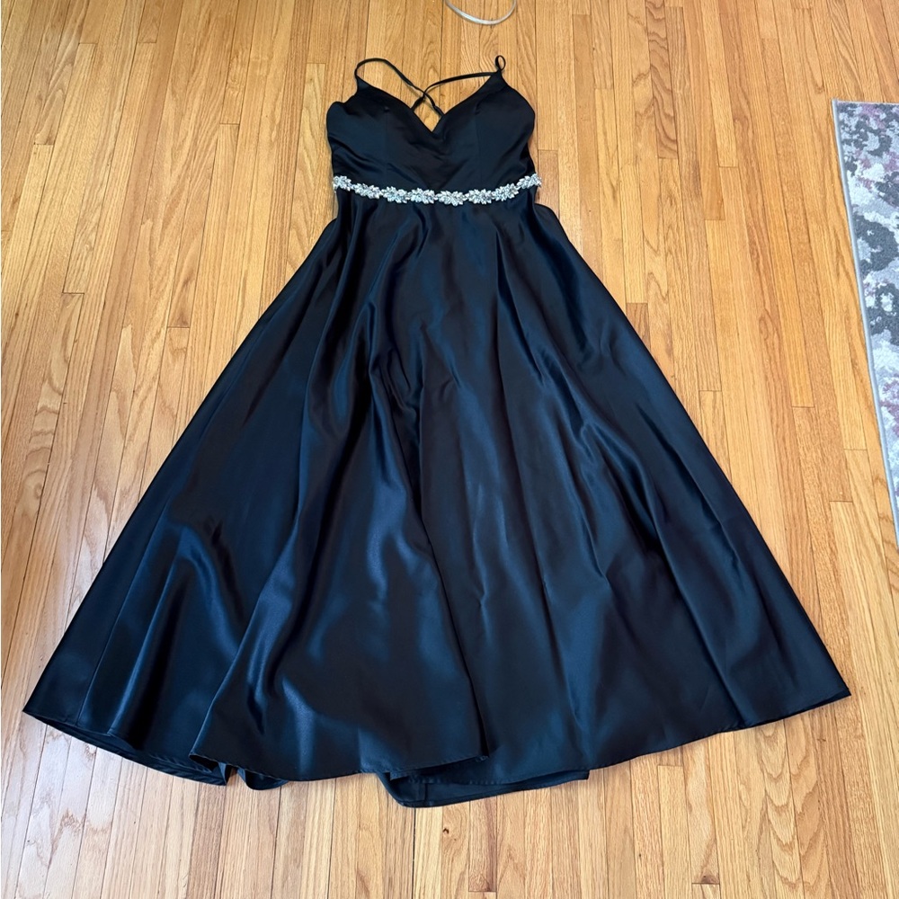 Sophisticated Black Satin Prom Dress